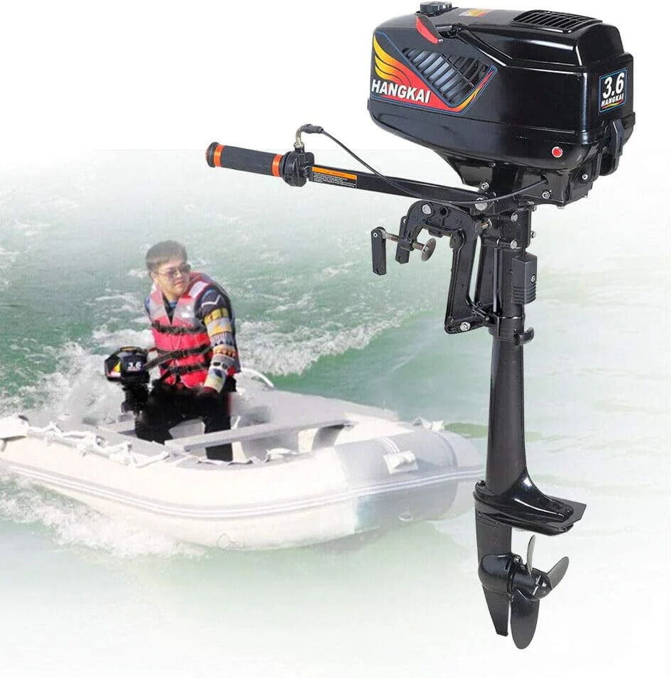 HANGKAI Boat Engine 2 Stroke 3.6HP Heavy Duty Outboard Motor 55CC Fishing Boat Engine with Water Cooling System CDI