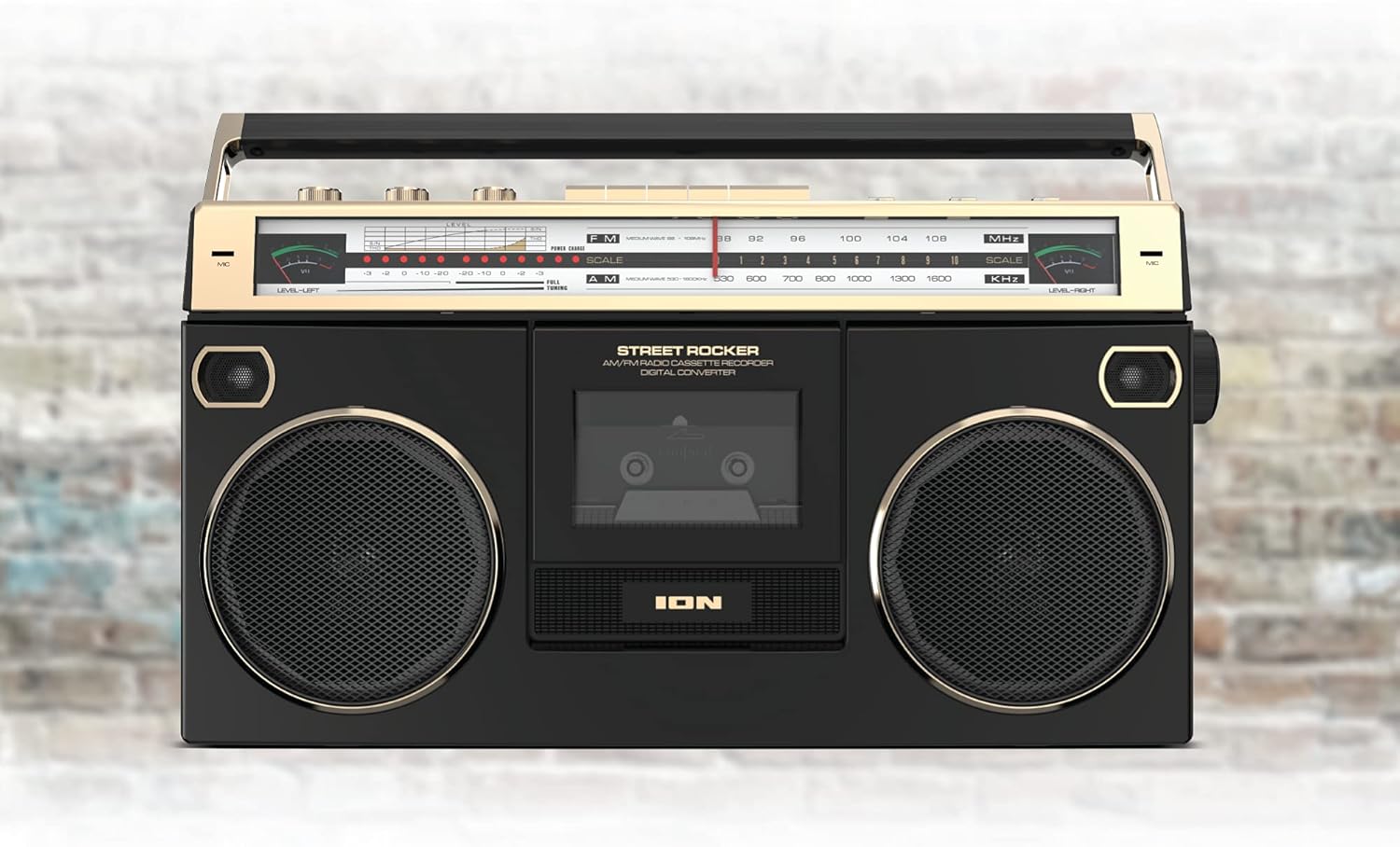 Ion Audio 1980S-Style Portable Bluetooth Boombox AM/FM Radio Cassette Player Recorder, VU Meters, USB Recording, Dual Full-Range High Bass Speakers (Gold Edition)