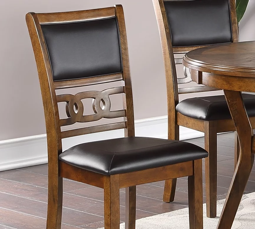 Set of 2 Chairs in Walnut Color Dining Room Furniture Dining Chairs Unique Design Rubberwood PU Foam Cushion Seat Side Chairs