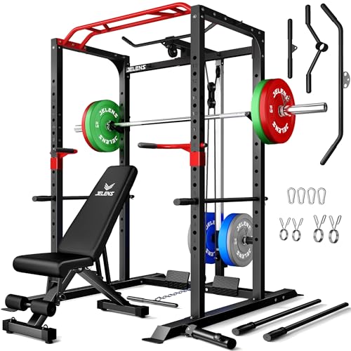 Power Cage, 2000LBS Multi-Function S11 Power Rack with LAT Pulldown, Squat Rack with Adjustable Pulley System and More Training Attachments, Weight Workout Machine for Home Gym