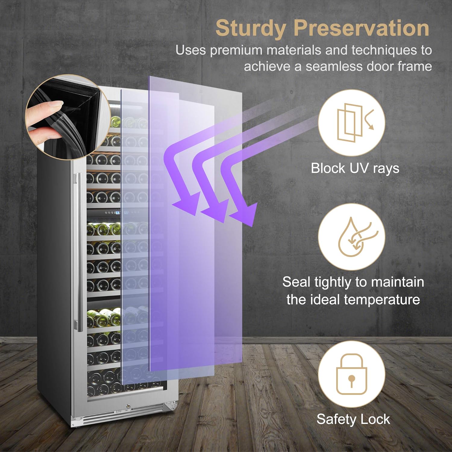 Wine Cooler Refrigerator 143 Bottle Triple Zone Wine Fridge, Seamless Stainless Steel Trimmed Door, 24 Inch