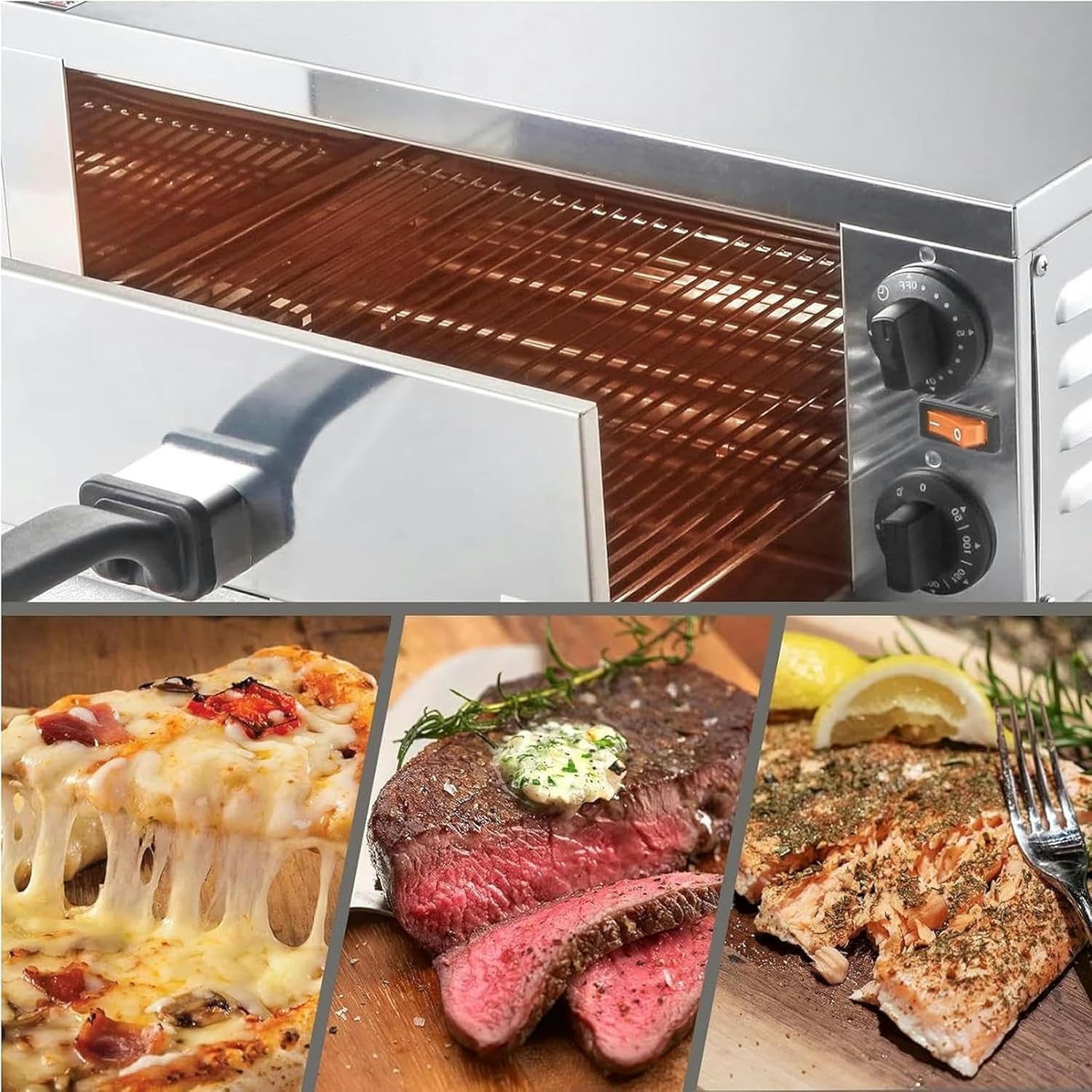Commercial Pizza Oven Countertop,16 Inches Electric Pizza Oven Double Layer Commercial Pizza Oven with Timer Independent Temperature Regulation Stainless Steel