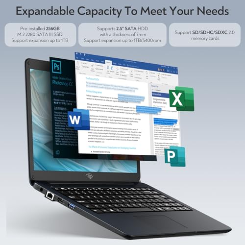 14'' Laptop Computer, Dual-Core Intel Celeron N3350 Processors, 4GB RAM, 256GB SSD, Windows 11 Laptops Computers, Ultra Slim, Long Battery Life, 2.4G/5G WiFi, BT 4.2, HDMI