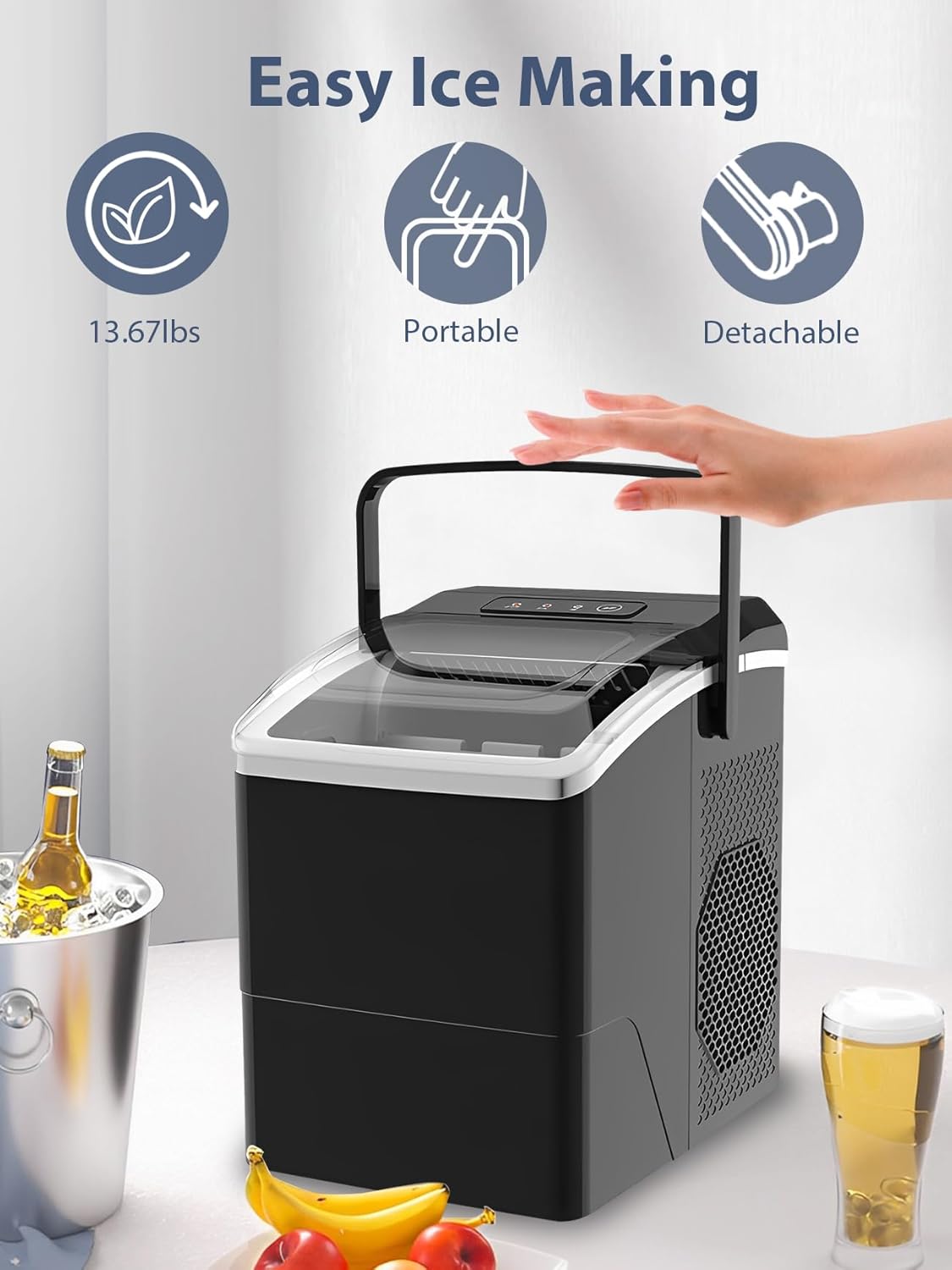 Aeitto Nugget Ice Maker Countertop, 55lbs/Day, Large Capacity Chewable Ice Maker, Rapid Ice Release in 5 Mins, Self-Cleaning with Stainless Steel Housing Ice Machine for Home Office and Party, Blue