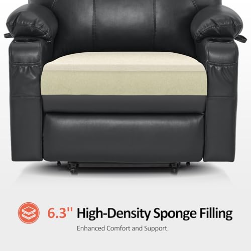 MCombo Power Lift Recliner Chair for Elderly, Lift Chair with Heat and Massage, FSC Certified, USB Ports, Cup Holders, Faux Leather 7040 (Black, Medium)