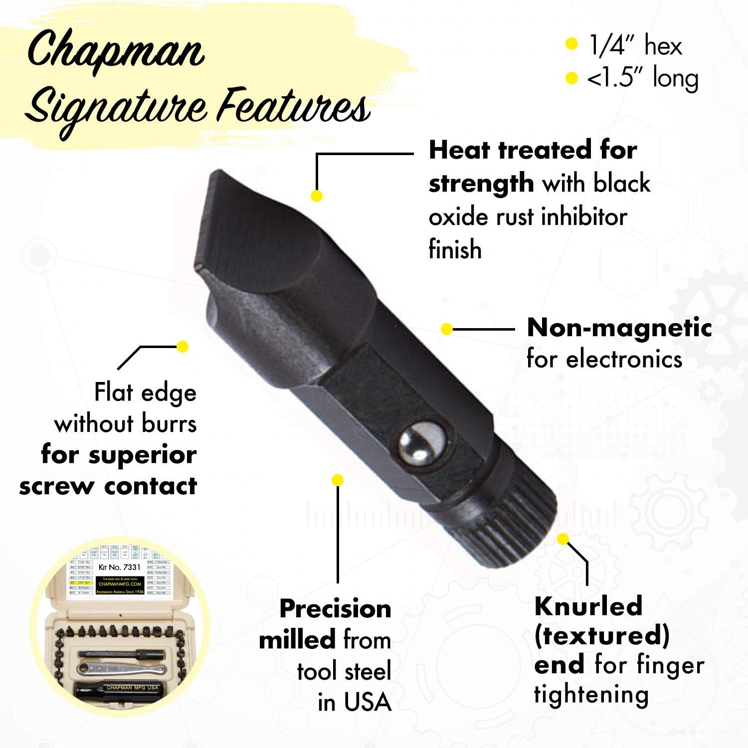 Chapman MFG 7331 All-Purpose Standard Screwdriver Set - Includes Phillips, SAE Allen Hex & Slotted/Flathead Bits, Complete Set Offers 24 USA Made Insert Bits + Mini Ratchet Hand Tool (Desert Tan Case) Pack of 2