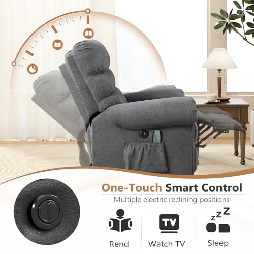 ANJ Large Power Lift Recliner Chair with Massage and Heat for Elderly Big People, Electric Wide Recliners, Heavy Duty and Safety Motion Fabric Reclining Mechanism with USB Ports, Side Pocket, Camel