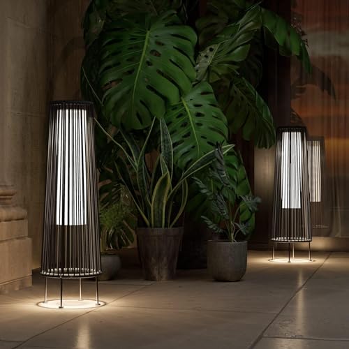 Grand patio Outdoor Floor Solar Light 2-Pack, Wicker Solar Patio Lamp Waterproof Outside Solar Deck Lamp for Porch, Yard, Garden, Lawn Decorations - Light Brown, Gordes 2 PCS