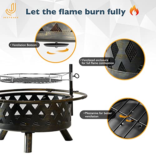 Chiminea Fire Pit,2 in 1 Fire Pit for Outdoor,Chiminea Fireplace with Mesh Spark Screen Doors, Outside Wood Burning Fire Pit for Patio