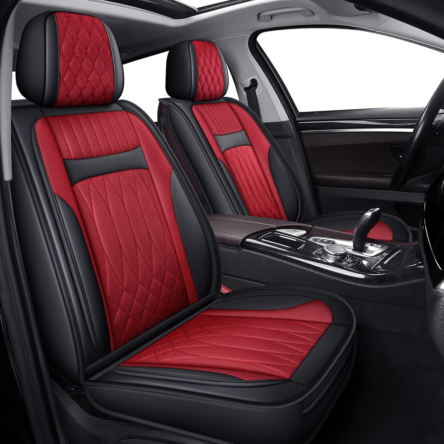 TZAUT-AXLE Leather Automotive Seats Cushion Full Set for Protectors, Front and Rear Split Bench Car Seat Covers, Easy to Install, Interior Accessories Fit Universal Cars&SUV(Rear Seat, Red)