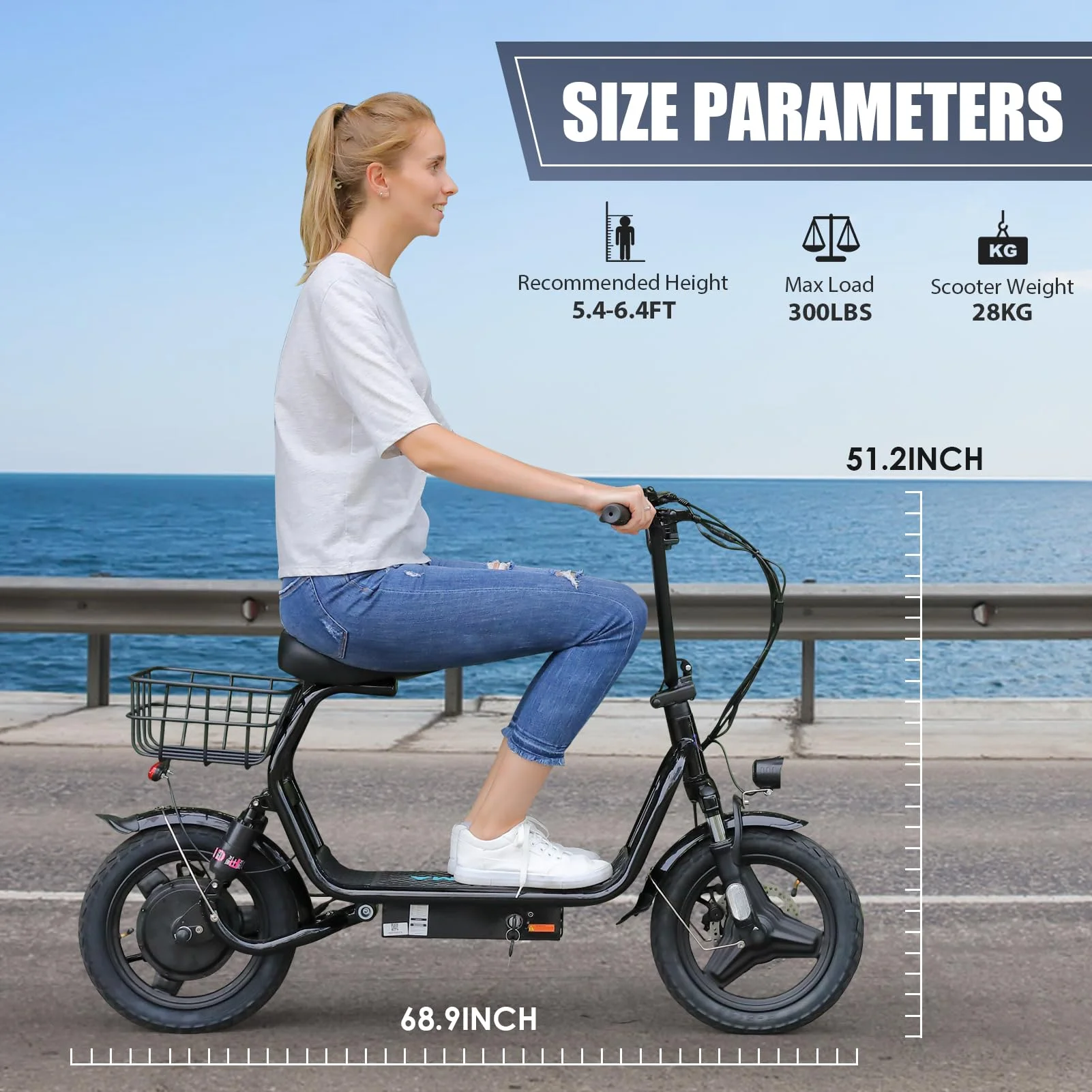 500W Electric Scooter with Seat for Adults, Max Speed 20 Mph Up to 25 Miles Range Moped, 14" Tire for Commuting Bike, Black