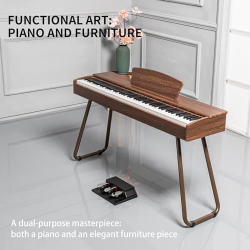 88 Key Weighted Keyboard Piano - Beginner Digital Piano Full Size Multi-Functional Wooden Electric Keyboard with Portable Stand | Power Adapter | Triple Pedal | MIDI Connecting