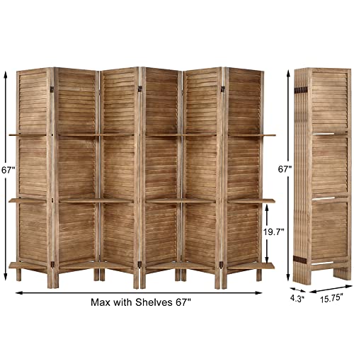 Room Divider with Shelves, Privacy Screen, Room Dividers and Folding Privacy Screens, 5 Panel Wood Temporary Wall Partition Separation Separator, Coconut