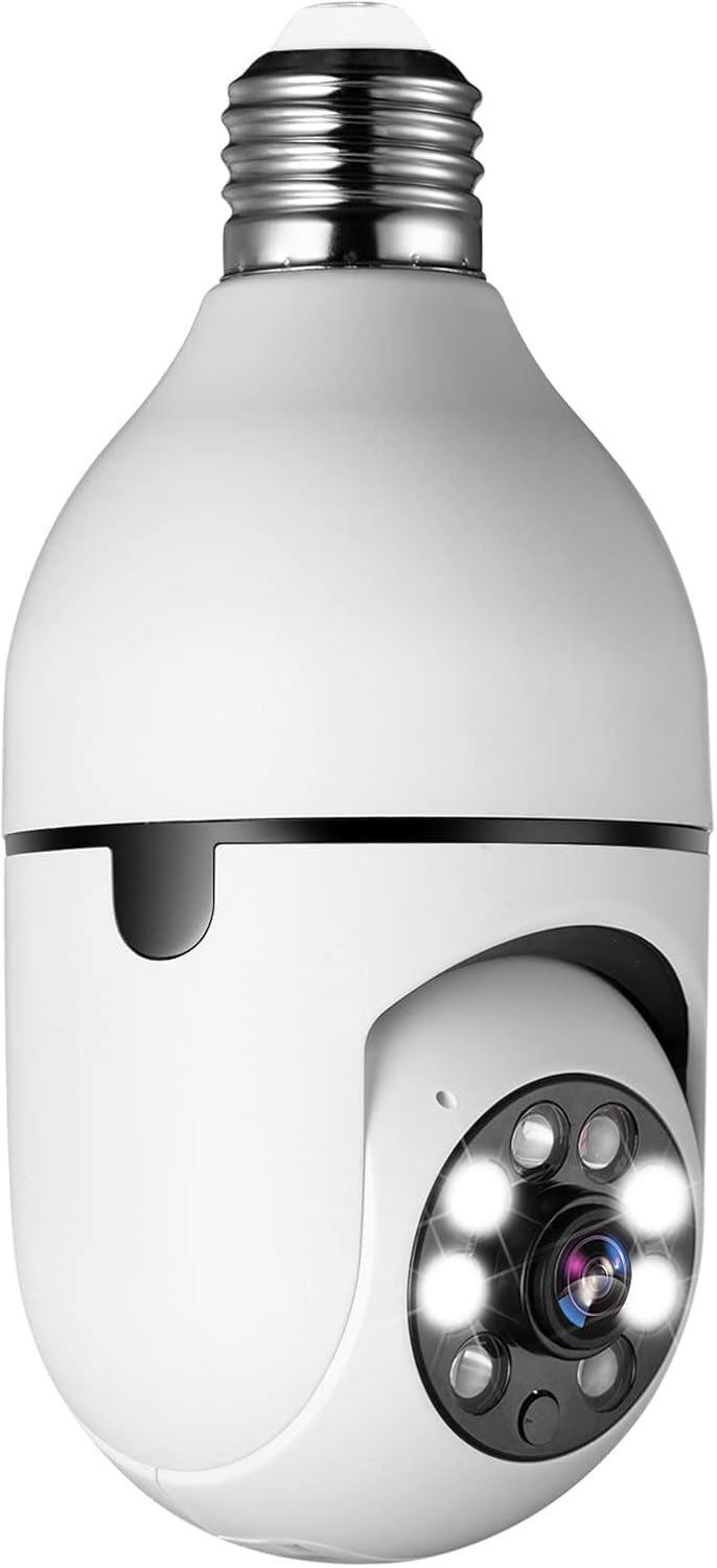 WiFi Light Bulb Camera - 1080P Pan Tilt Wireless 2.4Ghz 360 Degree E27 Panoramic IP Camera, Security Cameras with Floodlight Night Vision Human Motion Detection and Alarm (No SD Card) Pack of 2