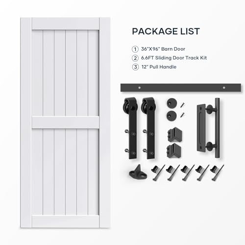 EaseLife 54 x 84 inch White Barn Door with 9FT Sliding Door Hardware Kit Included & Handle,Solid Wood Covered with Waterproof PVC Surface,DIY Assemblely,Easy Install,H-Frame,Fit 50-52in Wide Opening