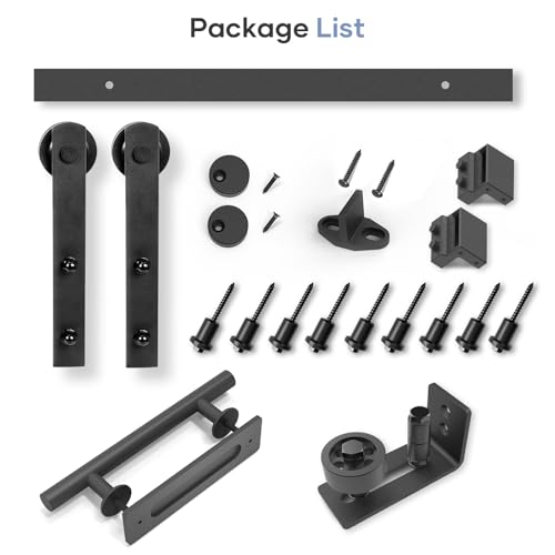 EaseLife 12 FT Double Sliding Barn Door Track and Handle Hardware Kit,Straight Pulley,Slide Smoothly Quietly,Easy Install (12FT Track Kit for 33"~36" Wide Double Door)
