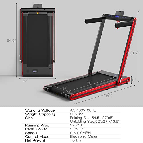 Goplus 2 in 1 Folding Treadmill, 2.25HP Electric Under Desk Treadmill W/LED Display, Blue Tooth Speaker, APP & Remote Control, Phone Holder, Walking Running Machine for Home Office Gym