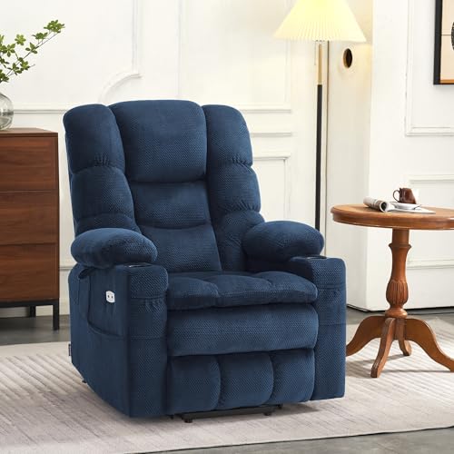 MCombo Large Triple Motor Power Lift Recliner Chair with Massage and Dual Heating, Adjustable Headrest for Tall Elderly People, Fabric 7634 (Grey, Large)