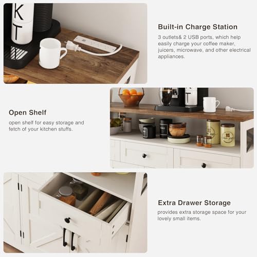 51" L Modern Farmhouse Sideboard Buffet Cabinet, White Storage Cabinet with Drawers & Shelves, Kitchen Pantry Hutch Cabinet, Coffee Bar Station Table for Living Room, Dining Room, Entryway