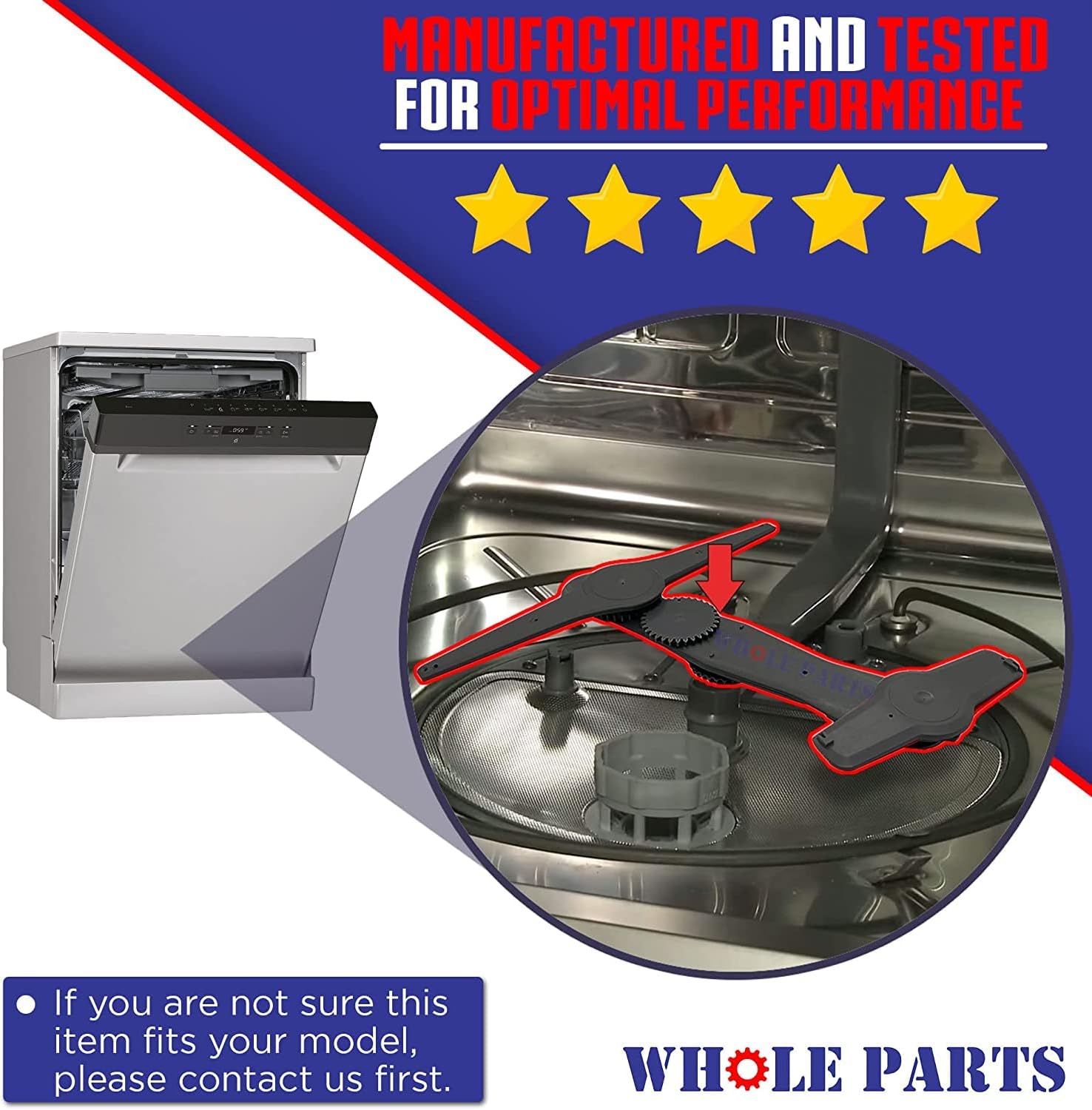 Whole Parts Dishwasher Lower Spray Arm Assembly Part # W10859935 - Replacement & Compatible With Some Kenmore and Whirlpool Dishwashers