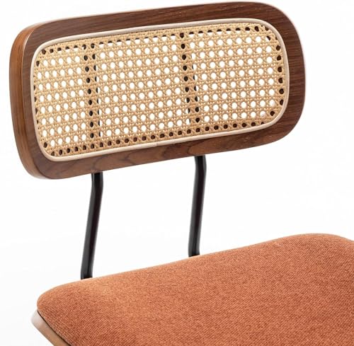 26" Rattan Bar Stools Set of 2, Linen Fabric Counter Height Swivel Barstools with Rattan Backrest and Wooden Legs,Armless Mid Century Modern Bar Chairs for Kitchen/Dining Room,Cafe Brown