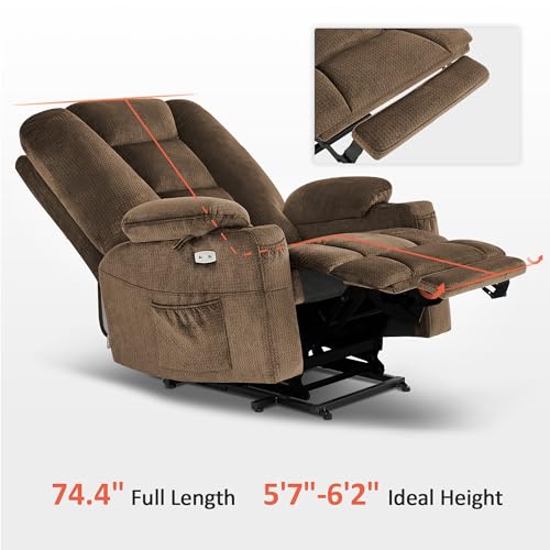 MCombo Small Power Lift Recliner Chair with Massage and Heat for Petite People, Cup Holders, USB Ports, Side Pockets, Fabric 7569 (Small-Regular, Brown)