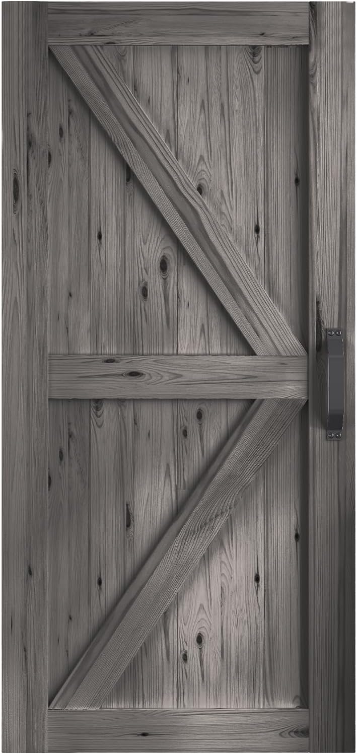 30In x 84In Sliding Barn Door with 5FT Barn Door Hardware Kit, Barn Doors and Hardware Included for Interior Rooms & Closets, A Simple Assembly is Required (K-Frame, Brown)