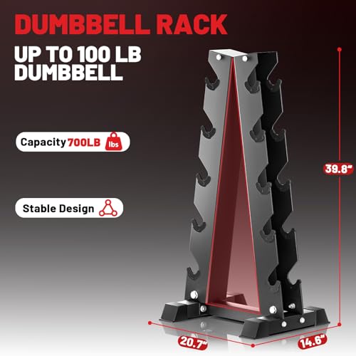 PAPABABE Hex Dumbbell Set with Rack, Rubber Encased Dumbbell Free Weights Set for Home Gym