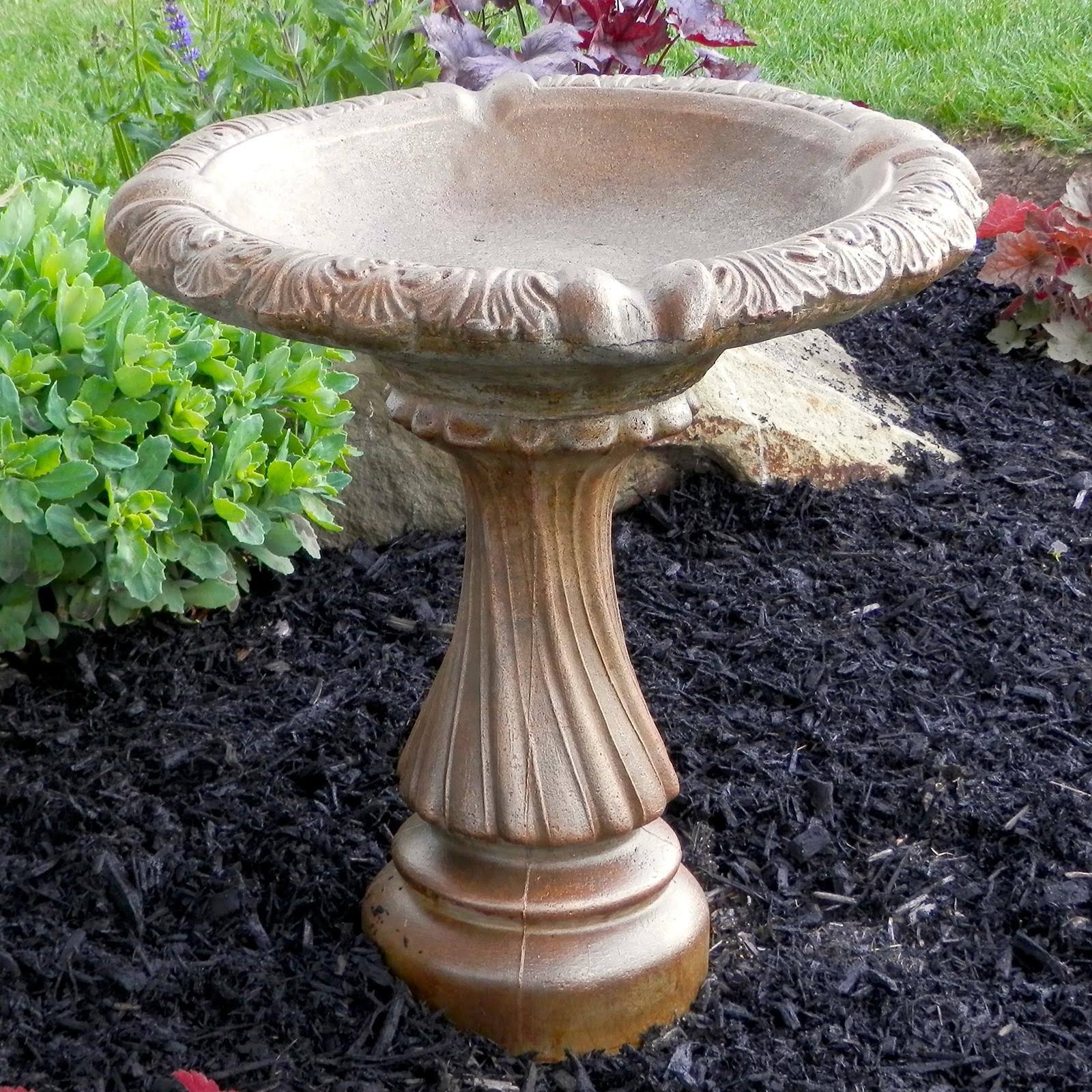Athena Garden Cast Stone Small Fancy Column Bird Bath Pumpkin Orange