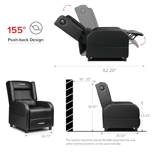GTRACING Gaming Recliner Chair with Bluetooth Speakers Racing Style Single Gaming Sofa Modern Living Room Recliners Ergonomic Comfortable Massage Home Theater Seating, Black