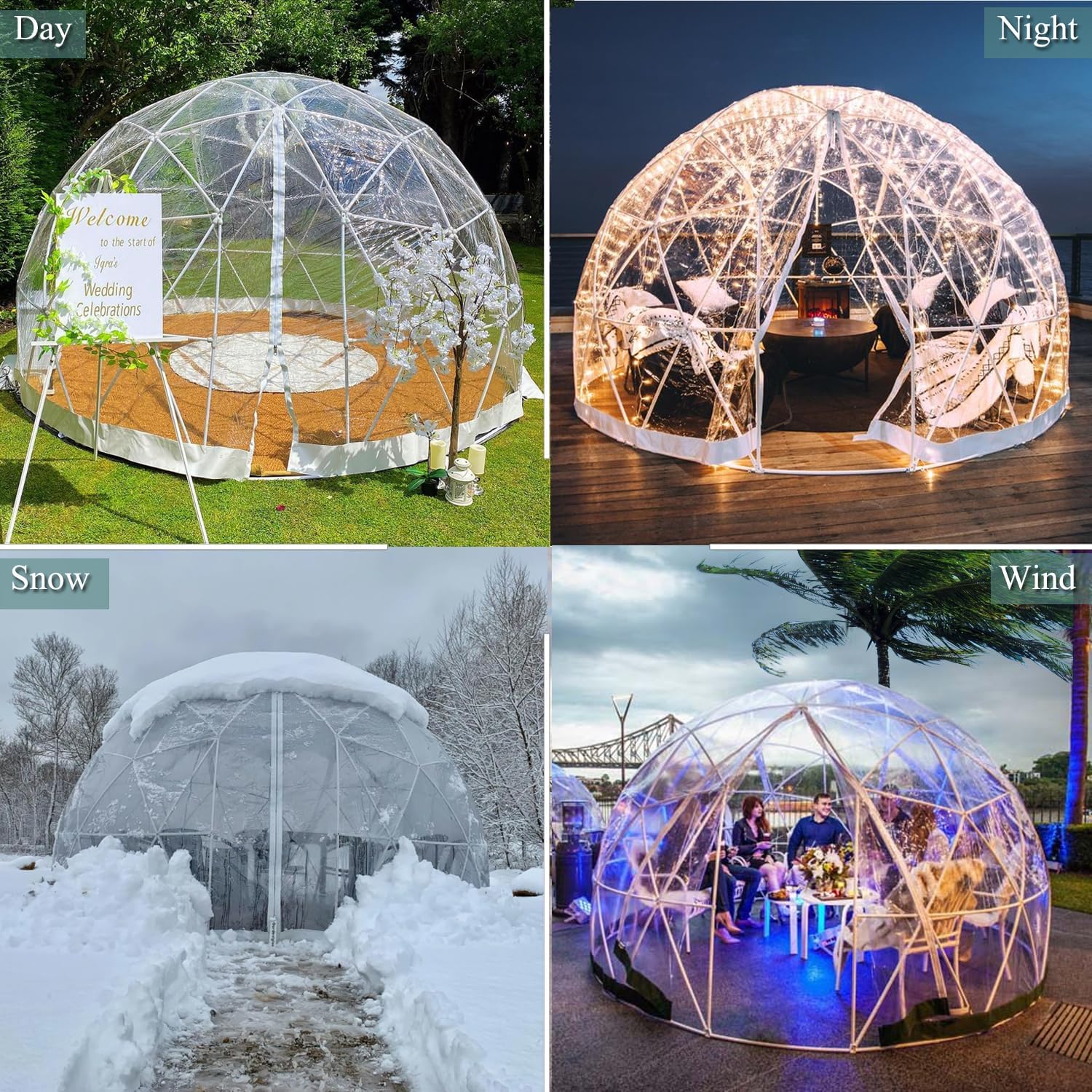 Garden Dome Igloo Clear Bubble Tent Outdoor 12 FT, Weather Proof Pod Camping Patio Tent for Backyard Canopy Gazebos Screen House Room Lean to Greenhouse