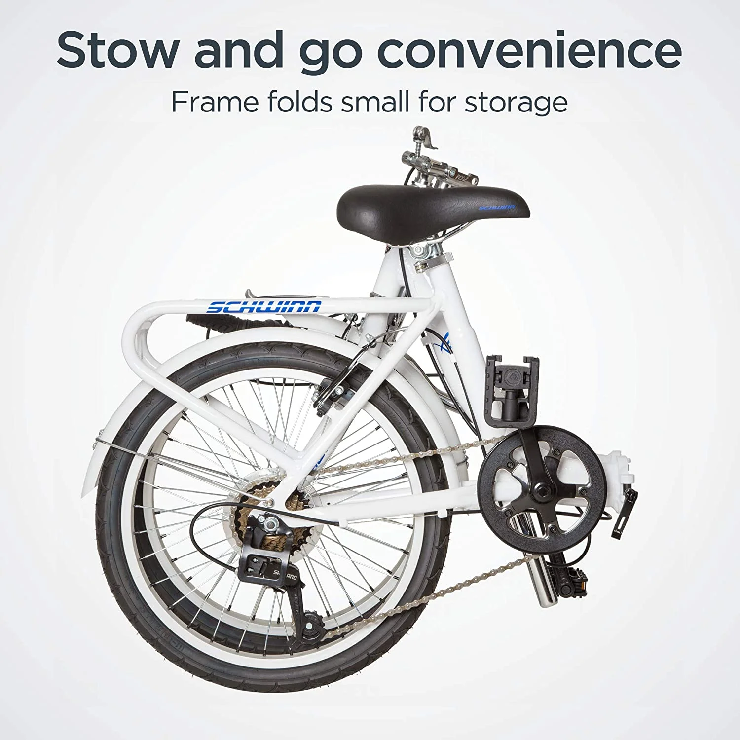Schwinn Loop Adult Folding Bike, 20 In. Wheels, Rear Carry Rack, White