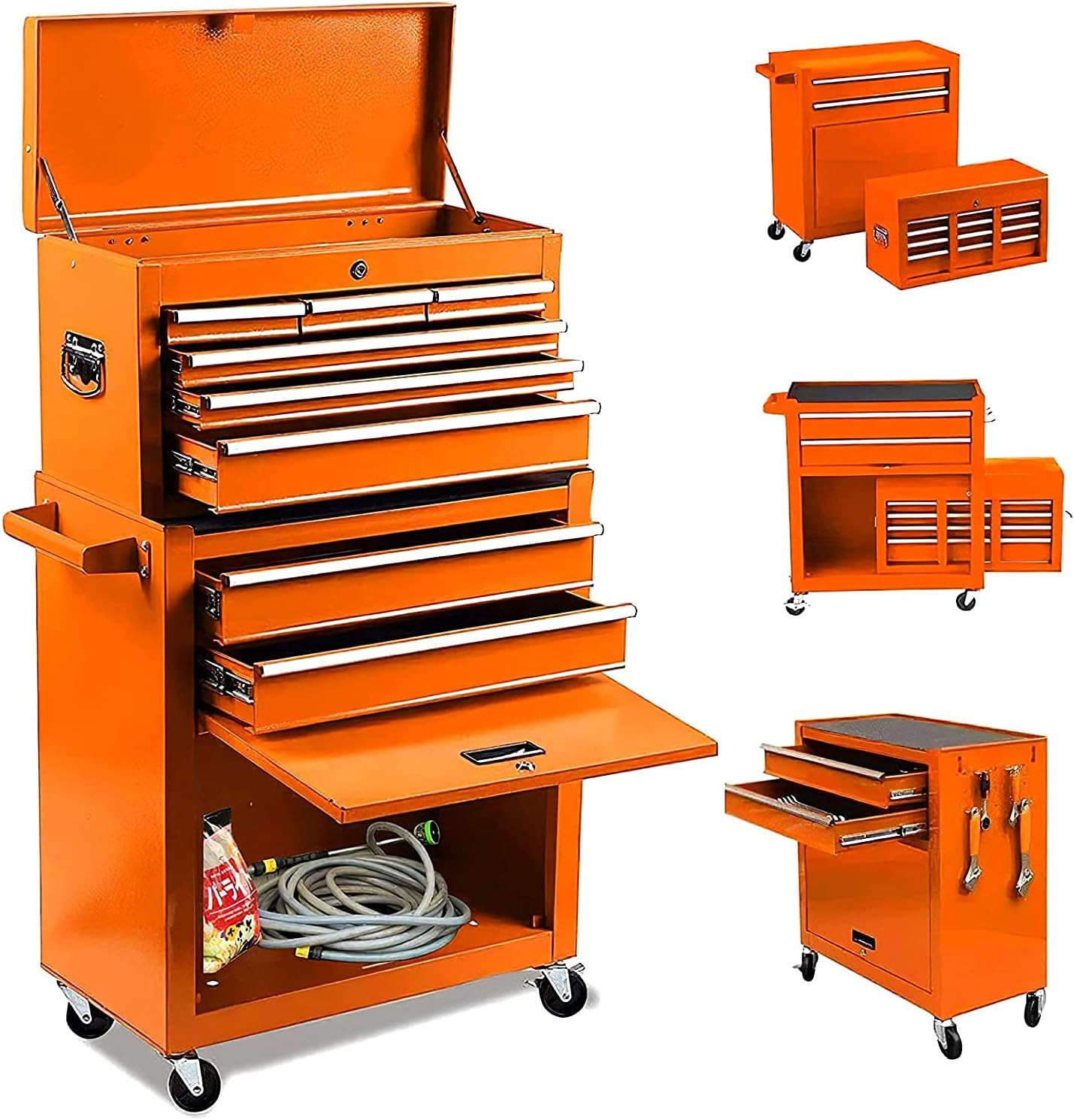 8-Drawer Big Rolling Tool Chest Organizers,Removable Tool Storage Cabinet and Top Chest with Drawers and Lock,Portable Tool Box with Wheels for Warehouse,Garage,Repair Shop (Blue)