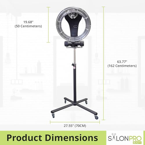 Professional Infrared Hair Color Processor & Multi-Function Dryer Accelerator w/Rolling Base - Heavy Duty Adjustable Standing Hair Dryer - Hair Salon Equipment (Black)