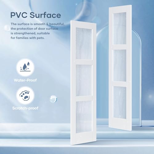 36x84 Inch Glass Sliding Barn Door Slab and 6.6ft Hardware Kit Included, 5 Frosted Glass, LVL Wood Panel Covered with White Water-Proof Scratch-Proof PVC Surface, Simple DIY Assembly