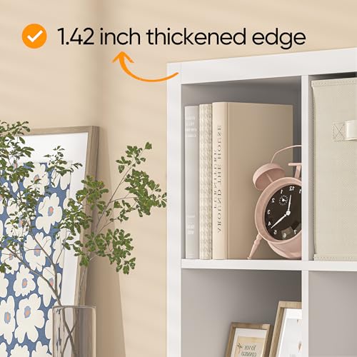 9 Cube Storage Organizer White, Wood Cube Storage with Bins, Modern Open Bookcase, Multifunctional Display Organizing Shelves for Living Room, Bedroom, Home Office, White