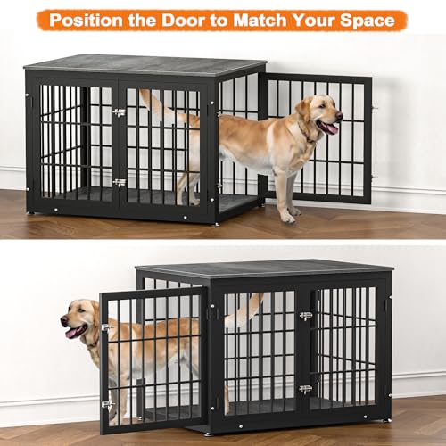 48 Inch Heavy Duty Dog Crate Furniture for Large Dogs, Decorative Pet House End Table, Extra Large Wooden Cage Kennel Furniture Indoor, Natural and White