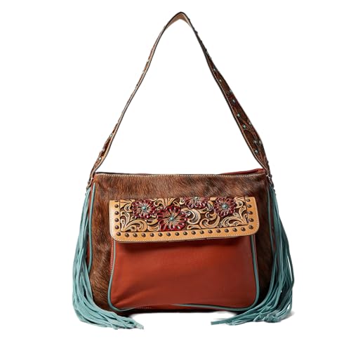 ARIAT HANDBAG ARIAT Women's Lorelei Tote Calf Hair Tooled Tan Crossbody Bag