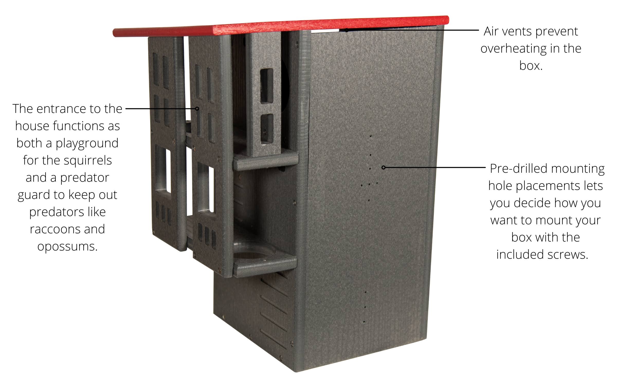 JCS wildlife Ultimate Squirrel House Nesting Box Gray/Cardinal Red