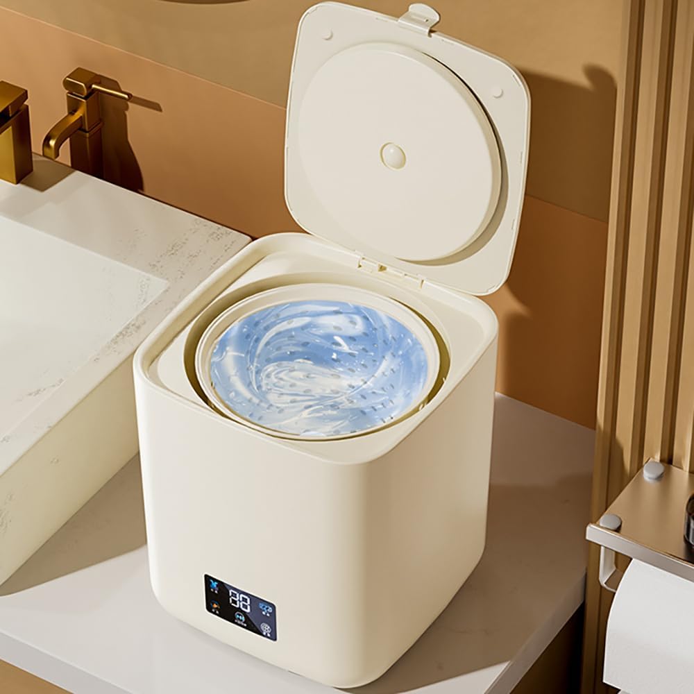 Fully Automatic Small Washing Machine, Mini Washer 7L Capacity with 3 Modes Deep Cleaning for Underwear, Baby Clothes, Small Items, Portable Washing Machine for Apartments, Camping, Travel (Beige)