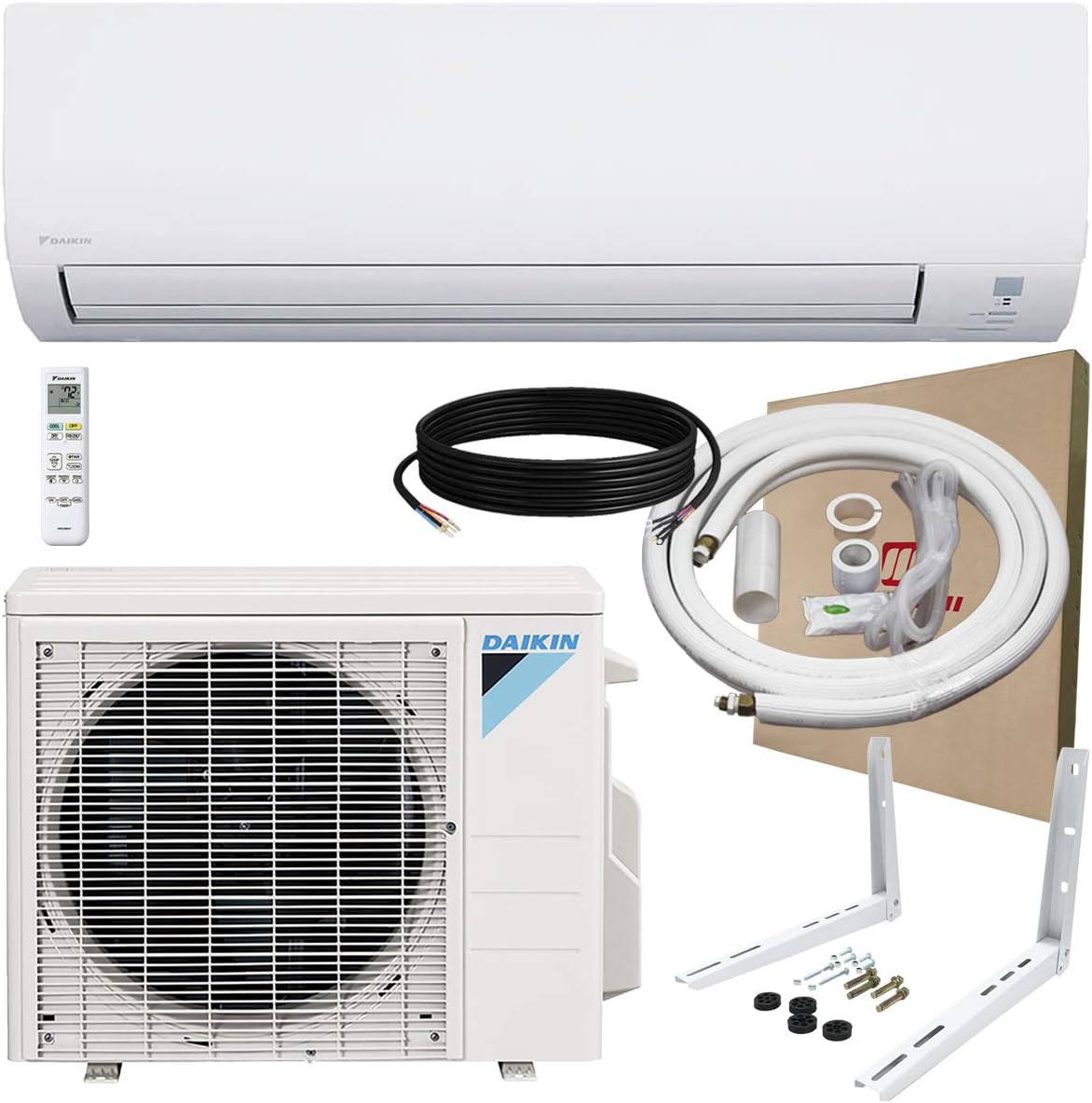 Daikin 15,000 BTU 20 SEER LOW AMBIENT Ductless Mini-Split Inverter Air Conditioner Heat Pump System with Maxwell Installation Kit and Wall Mounting Bracket (230 Volt) (15,000 BTU)