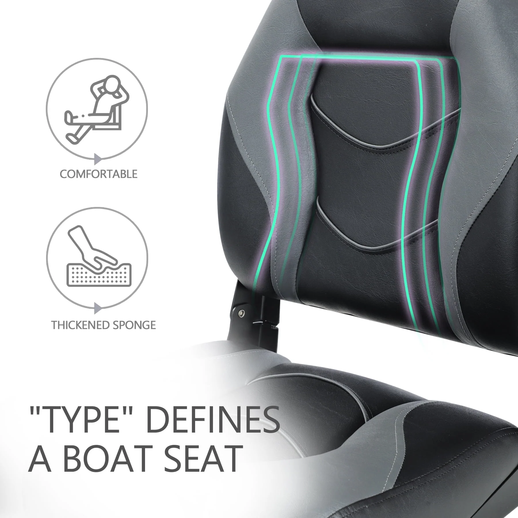 NORTHCAPTAIN S1 Pro Premium High Back Folding Boat Seat,Stainless Steel Screws Included,Charcoal/Black(2 Seats)