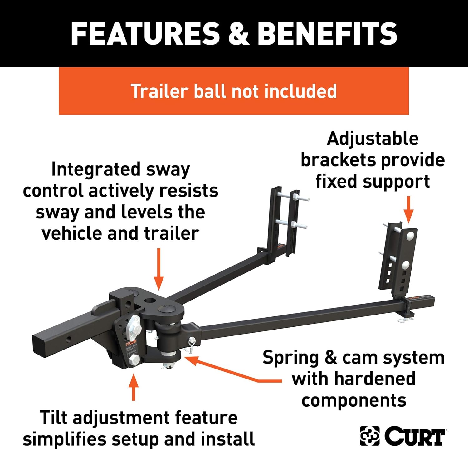 CURT 17499 TruTrack 4P Weight Distribution Hitch with 4x Sway Control, Up to 8K, 2-Inch Shank