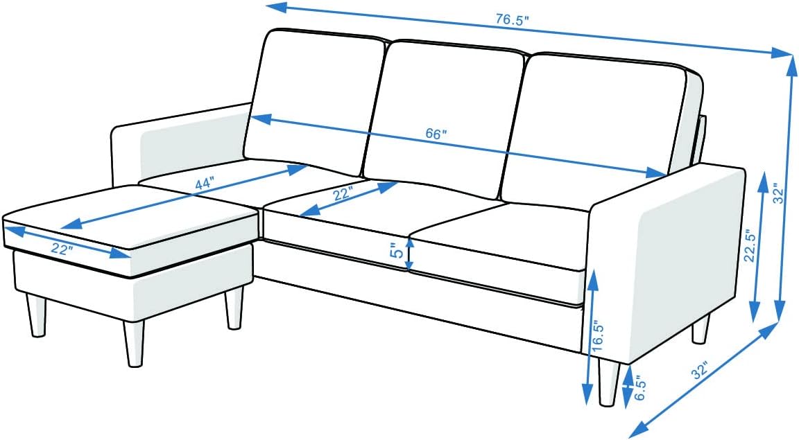 Panana Convertible Sectional Sofa Couch Modern L-Shaped Couch 3 Seat Fabric Sofa for Small Space (Brown)