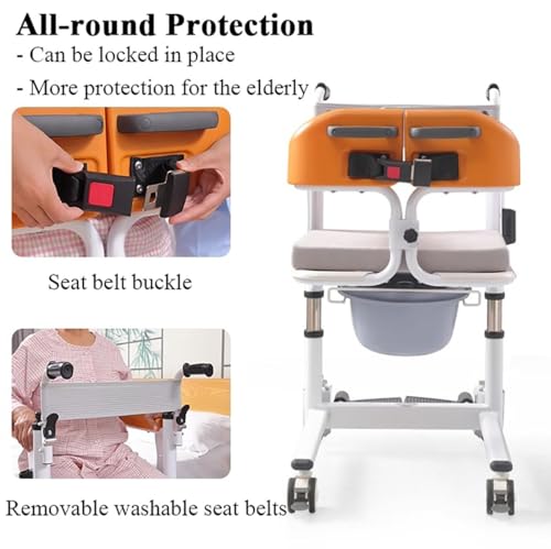 Patient Lift Transfer Chair, Portable Bath Lifts with 180° Split Seat for Disabled Elderly, Commode Toilet Shower Chair with Wheels, Nursing Homes Easy Care Lift Chair with Hoist Lifting