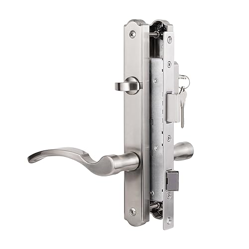Hinged Patio Door Handle System Filled with Lever Handle Mortise Lock Set Universal Left and Right Entry Doors Handle （Brushed Nickel）