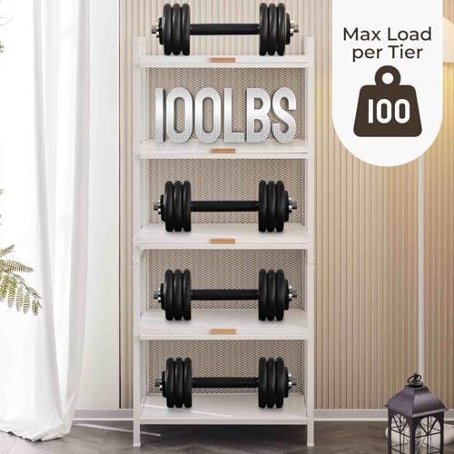 White, 5 Shelf Cabinet,Kitchen Storage Cabinets with Door and Shelves,Kitchen Bread Rack Plastic Storage Unit for Garage, Basement, Attic, Mudroom,Kitchen,Study, Living Room, Bedroom