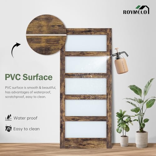 36x84 Inch Glass Sliding Barn Door Slab and 6.6ft Hardware Kit Included, 5 Frosted Glass, LVL Wood Panel Covered with White Water-Proof Scratch-Proof PVC Surface, Simple DIY Assembly