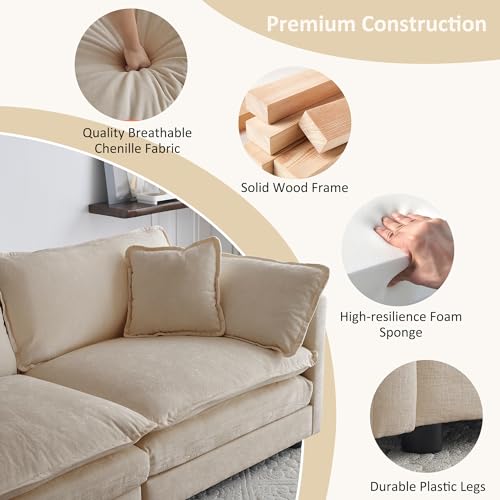 2 Piece Chenille Cloud Couches Set, Modern Loveseat and 3 Seater Sofa Set Living Room Furniture Set for Apartment Office