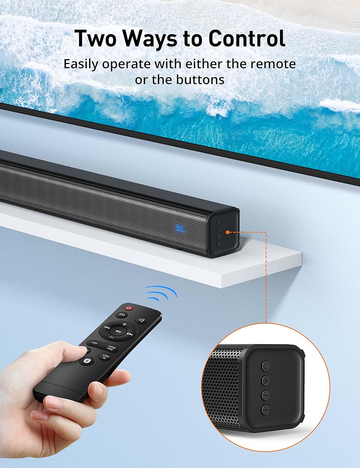 Sound bar for TV, Evatronic 50W TV Soundbar TV Speaker, Bluetooth 5.0 Wired & Wireless Three Equalizer Mode Stereo 31-inch Home Audio Sound bar Optical/Aux/RCA Connection, Remote Control